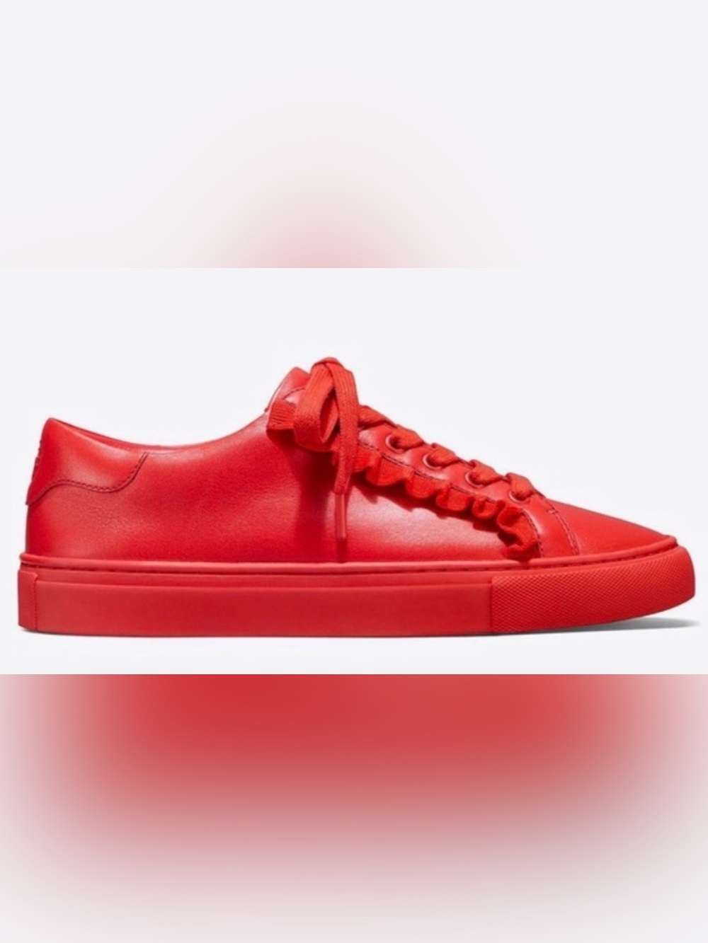 Tory Burch Sport Red Leather Low-Top Sneaker with Ribbon Laces